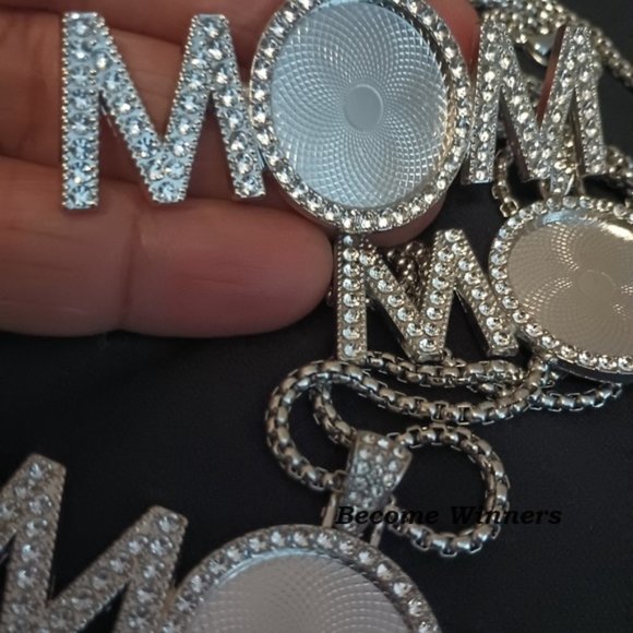 New Cute I Love U Mom' Rhinestone Ice 24" Silver Necklace - Picture 2 of 8